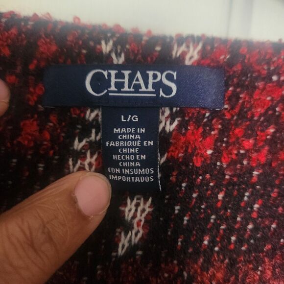 RALPH LAUREN CHAPS Women’s Size Large Red Blk Sweater Zip Long Sleeve Plaid - Picture 3 of 5